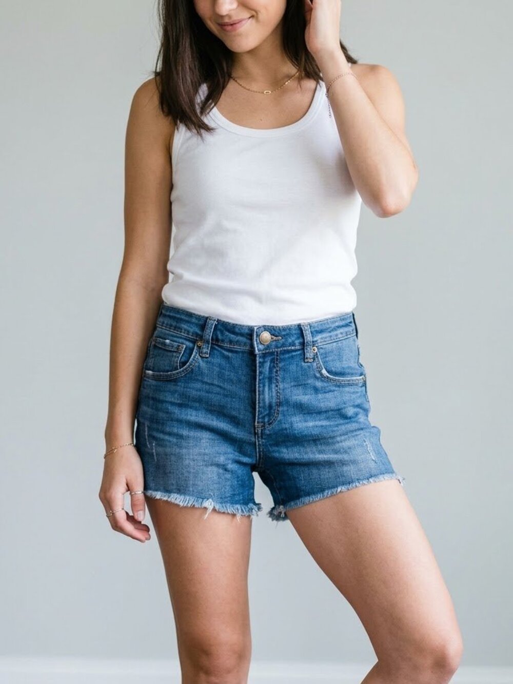 Classic High-Rise Blue Denim Shorts - Women's